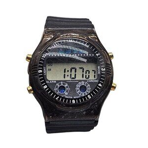 Vintage LEB Digital Chronograph Watch With Gold Accents Water Resistant Band